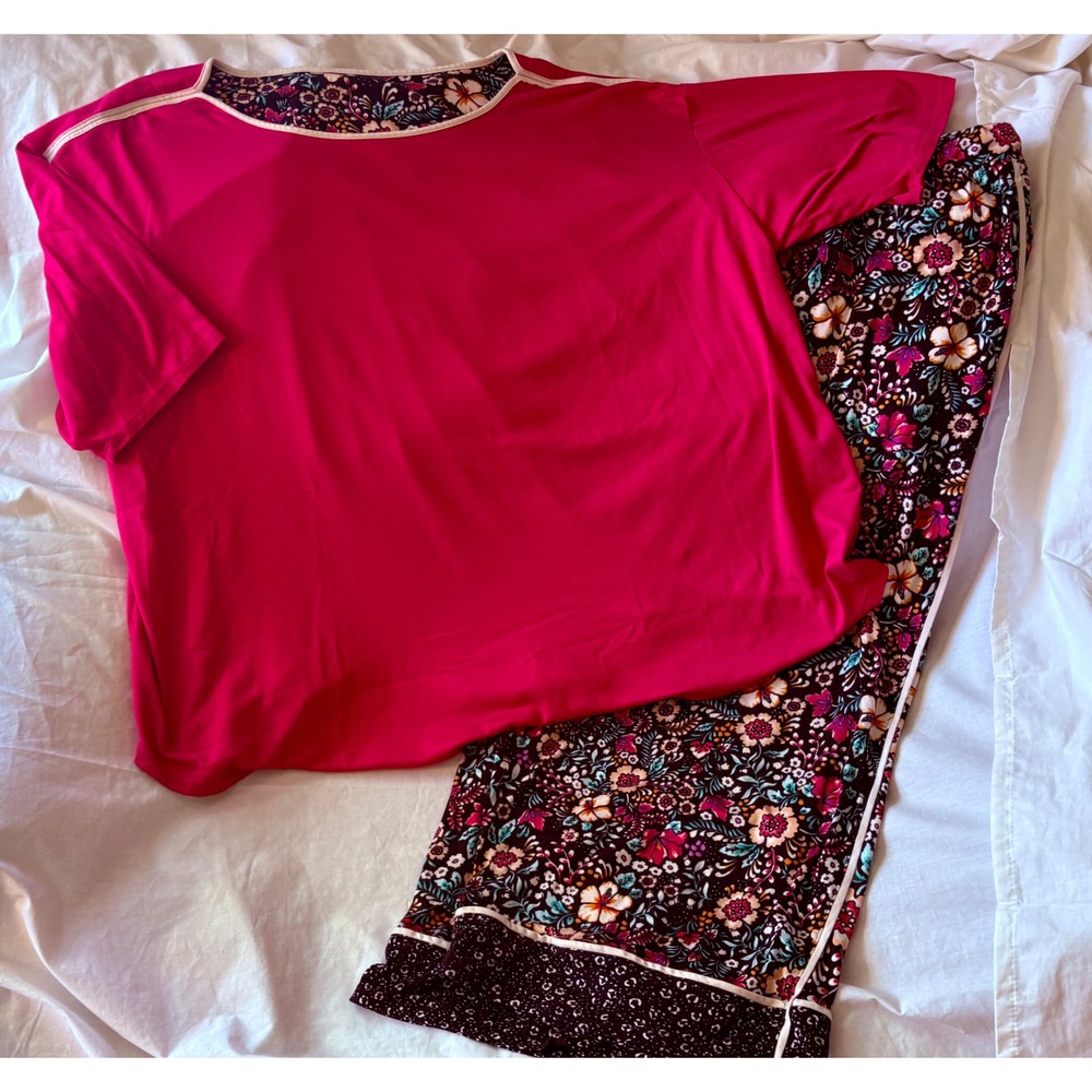 Cuddl Duds Womens 2X Pajama Set Pink Top Floral Crop Pants 2PC Loungewear